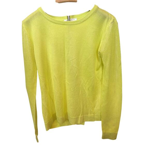 CAbi Women's Neon green Mesh thin Knit Open back pullover Size Med staple top - Picture 2 of 10